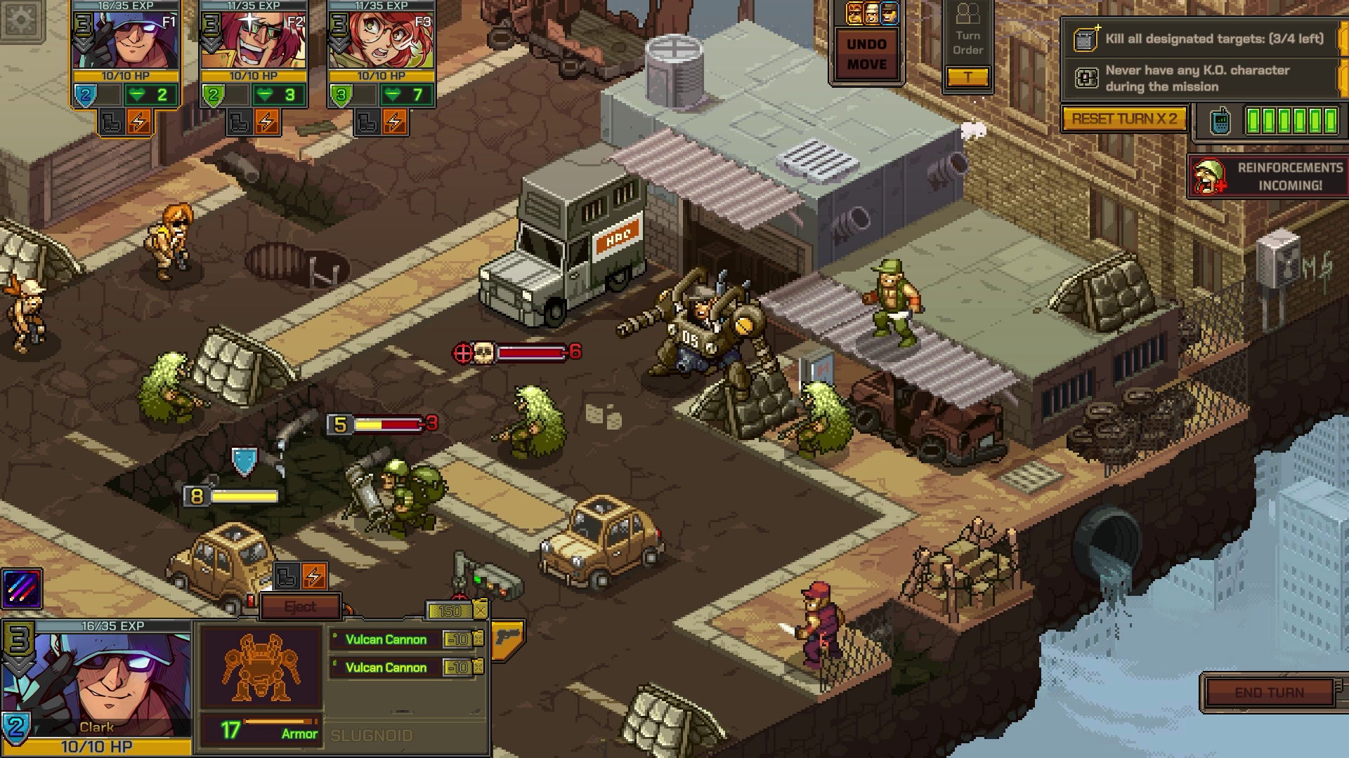 Tela do jogo Metal Slug Tactics com Ikari Warriors.